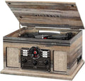 6-in-1 Bluetooth Record Player - Mahogany | Plays vinyl, CD, cassette and FM radio through built-in stereo speakers, Bluetooth and aux streaming, headphone jack