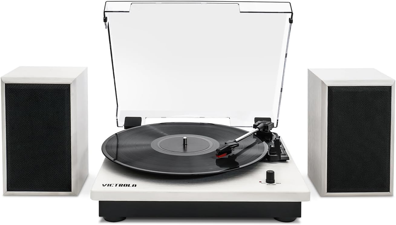 6-in-1 Bluetooth Record Player - Mahogany | Plays vinyl, CD, cassette and FM radio through built-in stereo speakers, Bluetooth and aux streaming, headphone jack