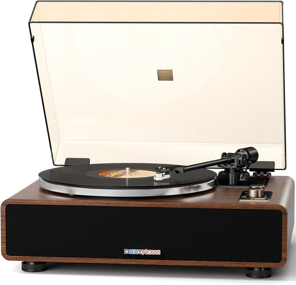 Vinyl Record Player with Magnetic Cartridge, High Fidelity Belt Drive Turntable with Built-in Speakers & Phono Preamp, Wireless Playback and Aux-in Functionality, Auto Off