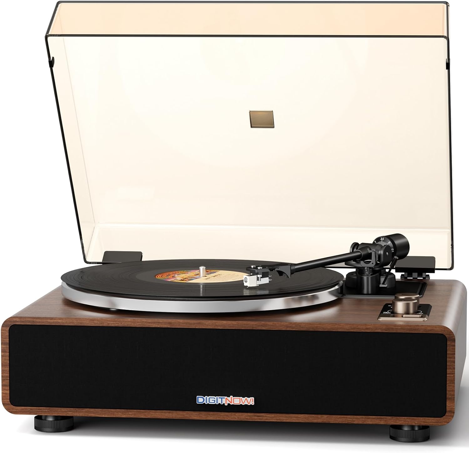 Vinyl Record Player with Magnetic Cartridge, High Fidelity Belt Drive Turntable with Built-in Speakers & Phono Preamp, Wireless Playback and Aux-in Functionality, Auto Off
