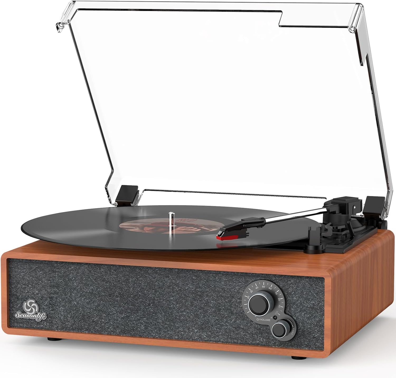 Vinyl Record Player with Speakers Vintage Turntable for Vinyls Records Belt-Driven Turntables 3-Speed Bluetooth Playback Headphone AUX RCA Line LP Vinyls Players for Sound Enjoyment Retro Brown