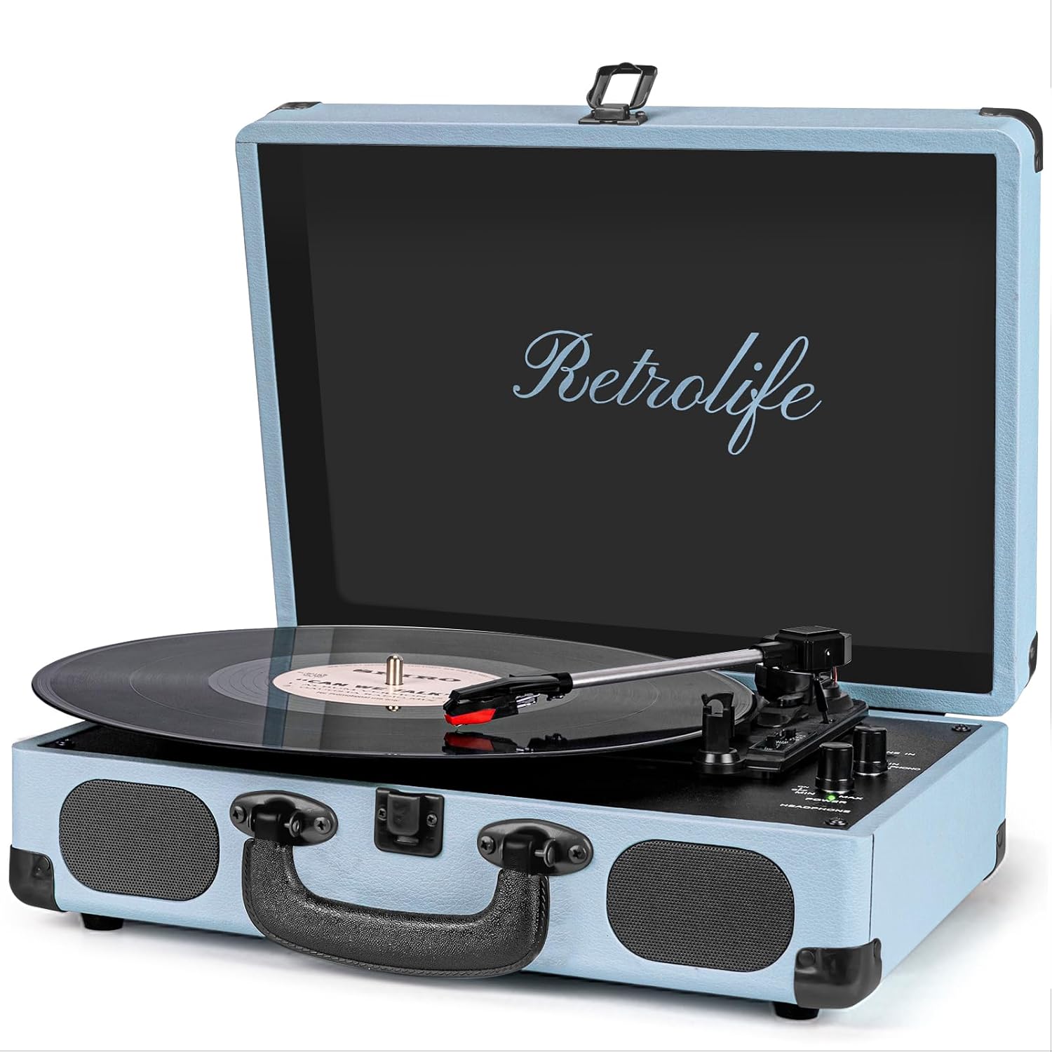 Vinyl Record Player 3-Speed Bluetooth Suitcase Portable Belt-Driven Record Player with Built-in Speakers RCA Line Out AUX in Headphone Jack Vintage Turntable,Black
