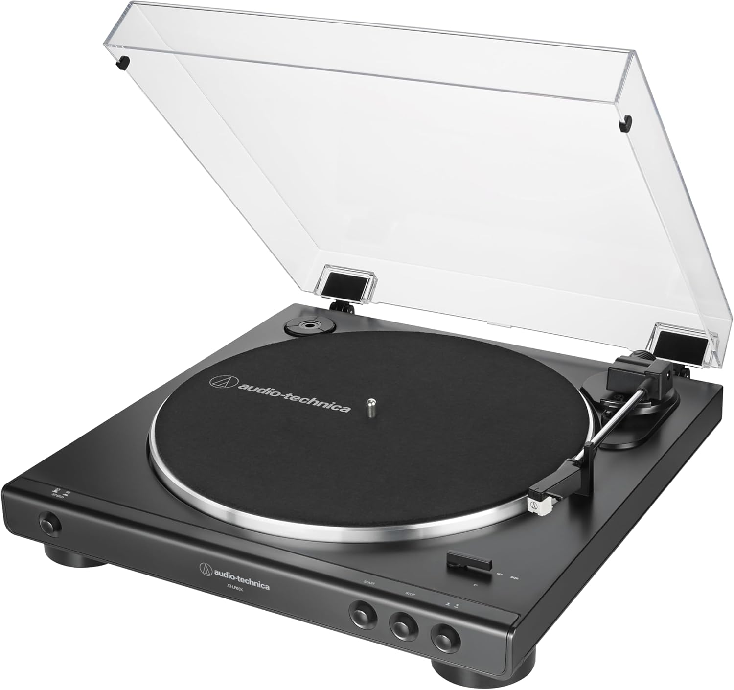AT-LP60X-BK Fully Automatic Belt-Drive Stereo Turntable, Black, Hi-Fi, 2 Speed, Dust Cover, Anti-Resonance, Die-Cast Aluminum Platter | 33-1/3 and 45 Rpm, Die-Cast Aluminum Platter, DC Servo Motor, Switchable Phono and Line Output, Vm Cartr