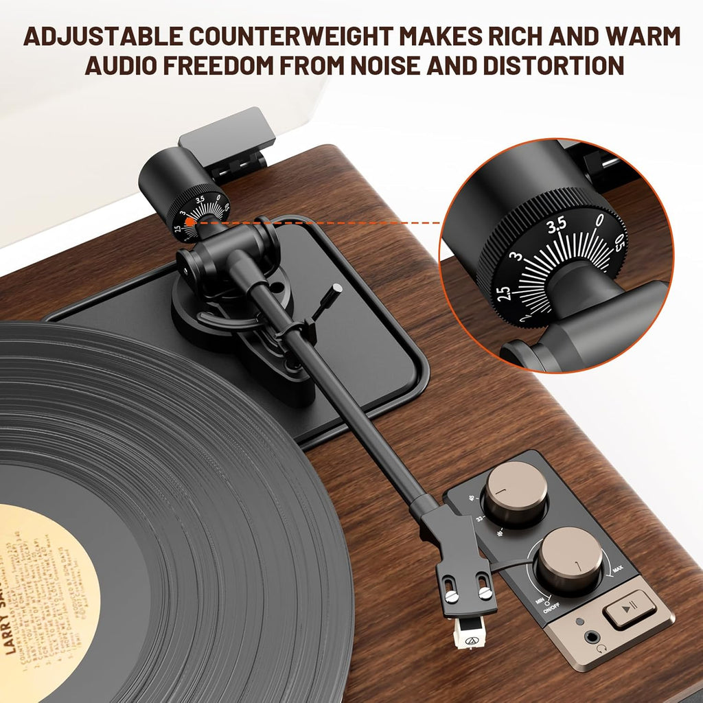 Vinyl Record Player with Magnetic Cartridge, High Fidelity Belt Drive Turntable with Built-in Speakers & Phono Preamp, Wireless Playback and Aux-in Functionality, Auto Off