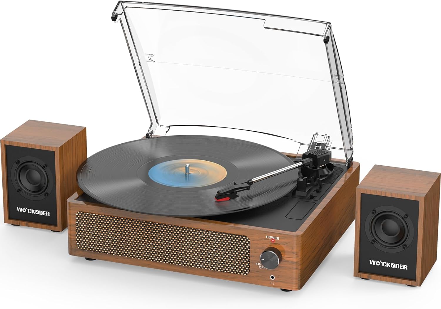 Record Player with Passive Bookshelf Speakers Belt-Drive Vintage Turntable for Vinyl Records External Dual Stereo Speakers LP Players 3 Speed Wireless AUX Headphone Input Auto Stop Retro Black Wooden