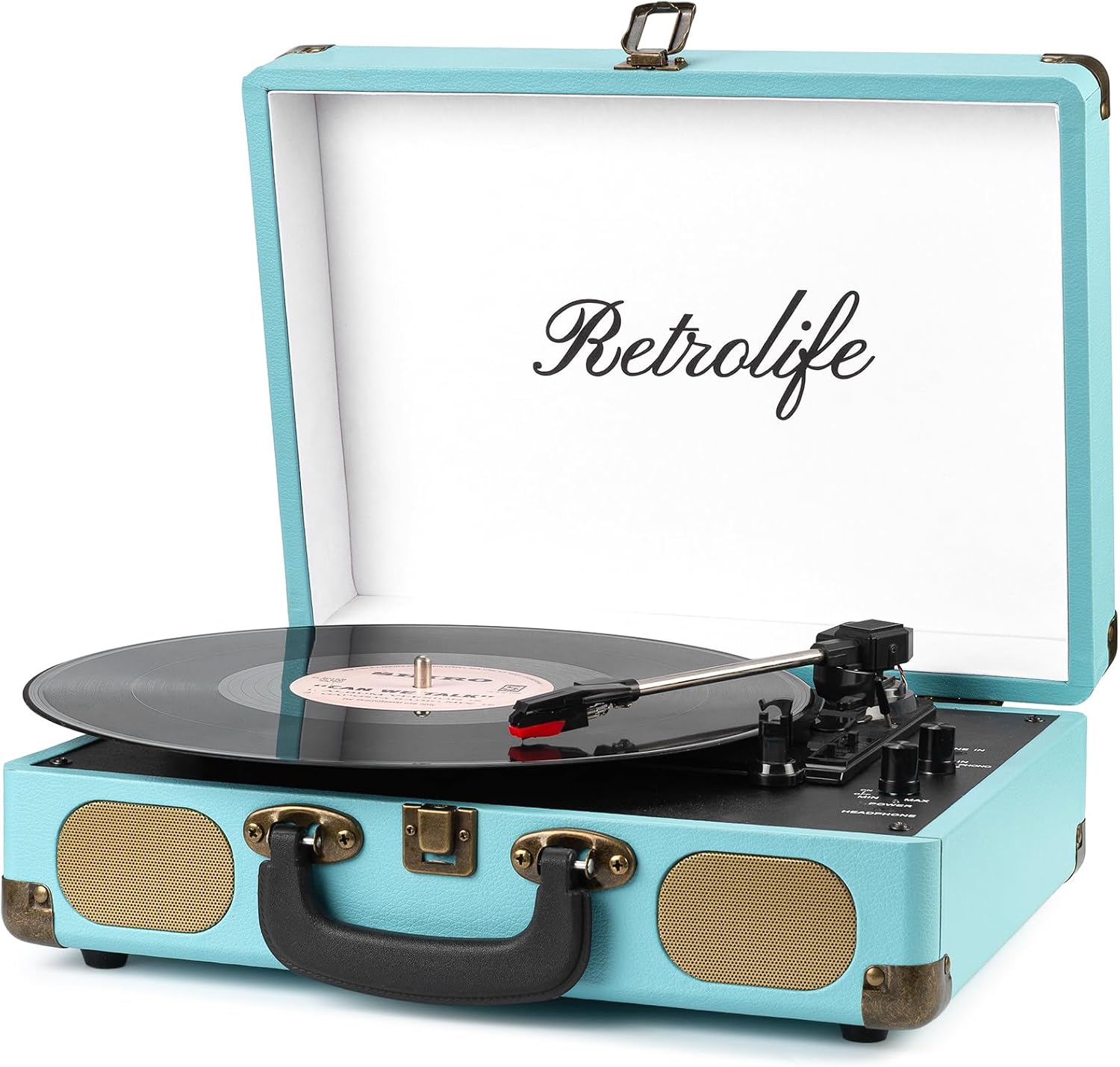 Vinyl Record Player 3-Speed Bluetooth Suitcase Portable Belt-Driven Record Player with Built-in Speakers RCA Line Out AUX in Headphone Jack Vintage Turntable,Black