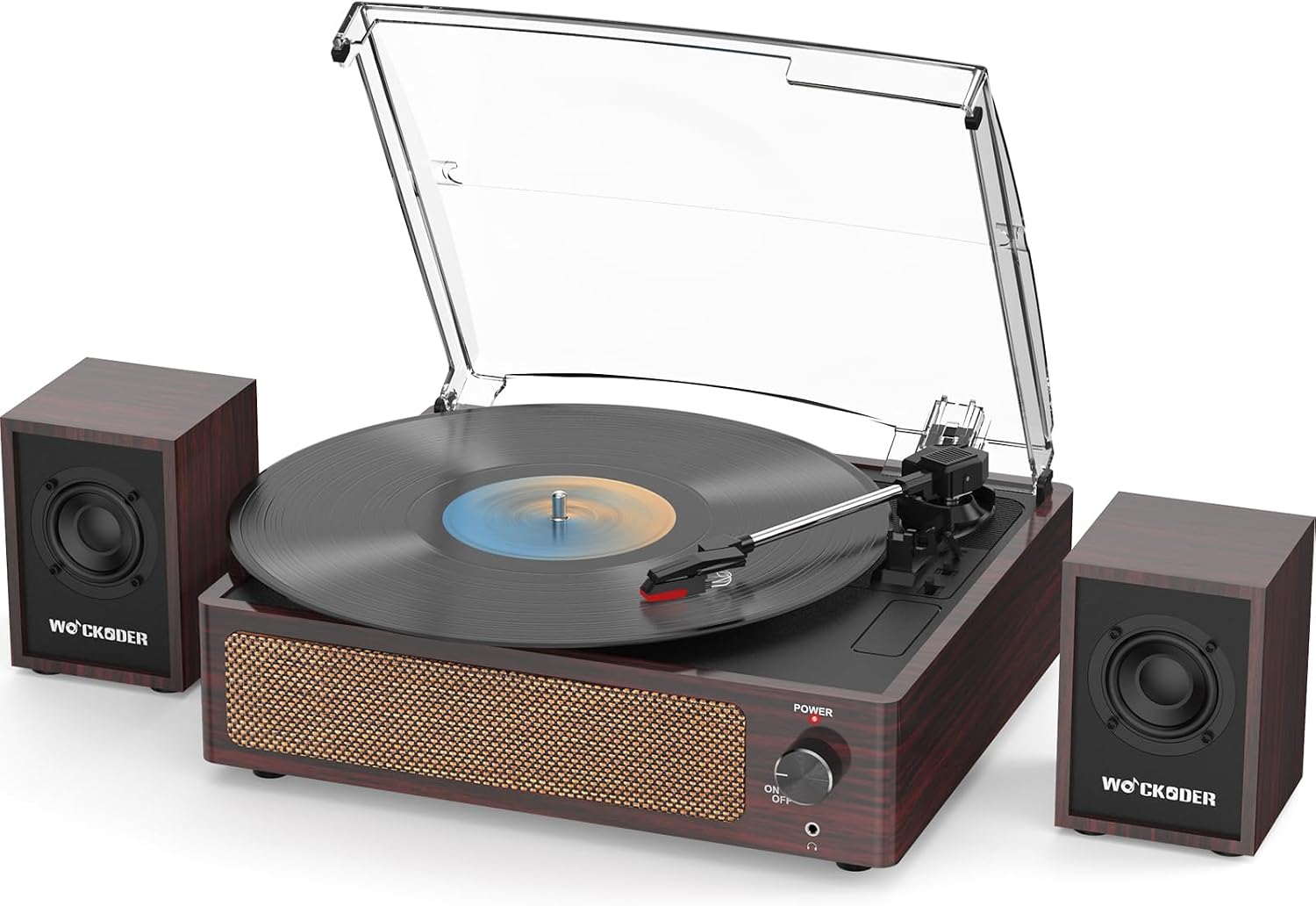 Record Player with Passive Bookshelf Speakers Belt-Drive Vintage Turntable for Vinyl Records External Dual Stereo Speakers LP Players 3 Speed Wireless AUX Headphone Input Auto Stop Retro Black Wooden