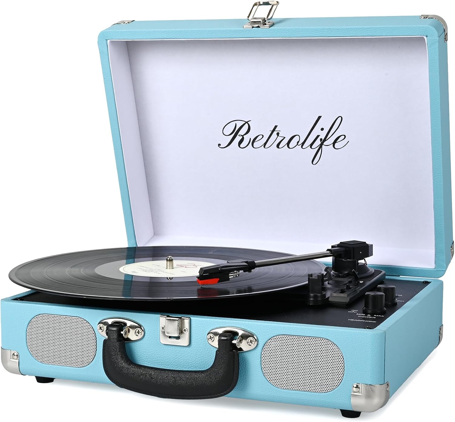Vinyl Record Player 3-Speed Bluetooth Suitcase Portable Belt-Driven Record Player with Built-in Speakers RCA Line Out AUX in Headphone Jack Vintage Turntable,Black