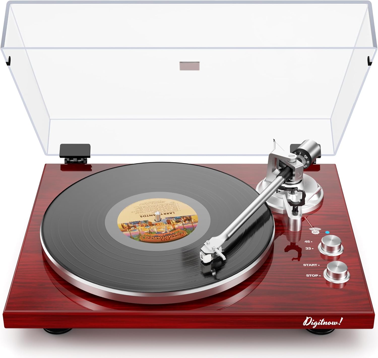 Belt Drive Turntable for Vinyl Record Player,Connect with Bluetooth Speakers or Active Speaker,Built-in Phono Pre-amp,USB Digital Output, Magnetic Cartridge,High-Gloss Wood Design(Brown)
