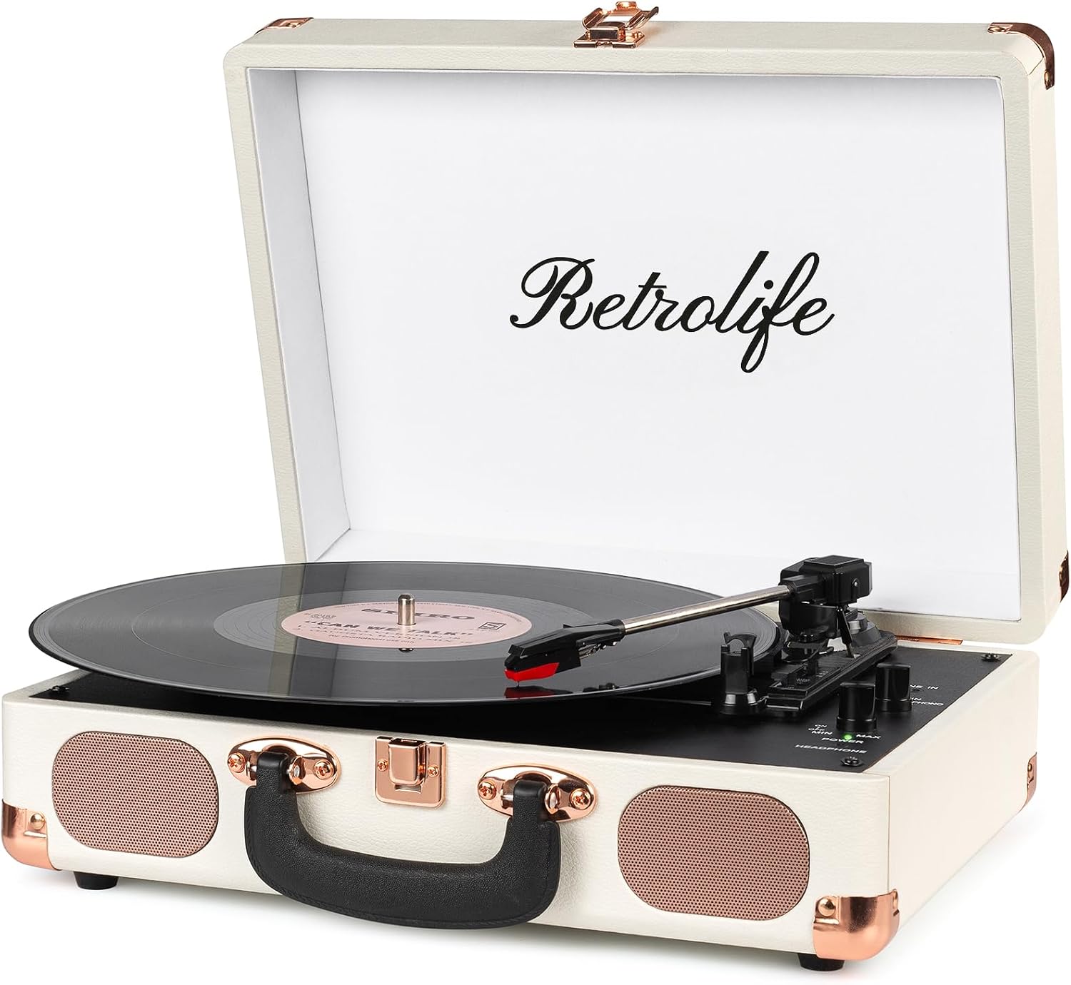 Vinyl Record Player 3-Speed Bluetooth Suitcase Portable Belt-Driven Record Player with Built-in Speakers RCA Line Out AUX in Headphone Jack Vintage Turntable,Black