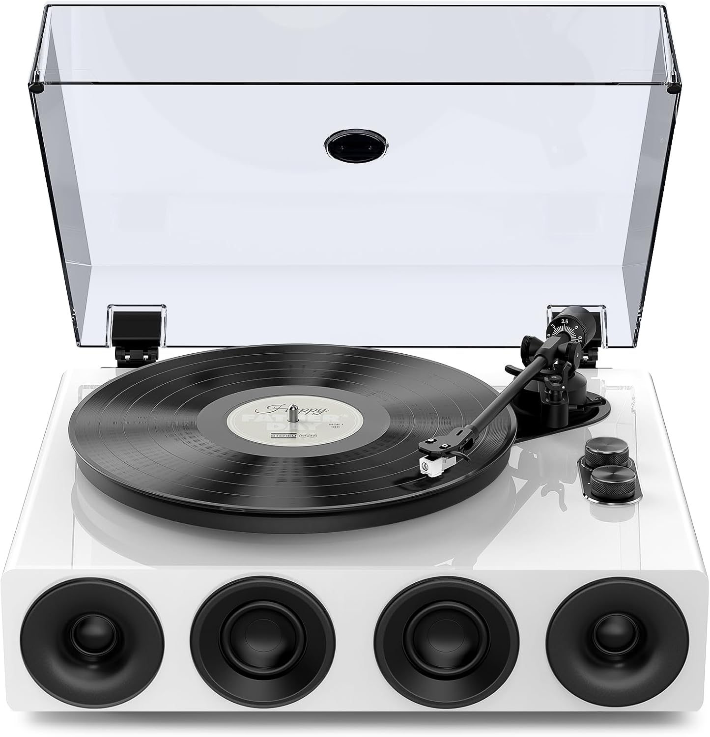 High Fidelity Belt Drive Turntable with Built-in Speakers, Vinyl Record Player with Magnetic Cartridge, Wireless Playback and Aux-in Functionality, Auto Off