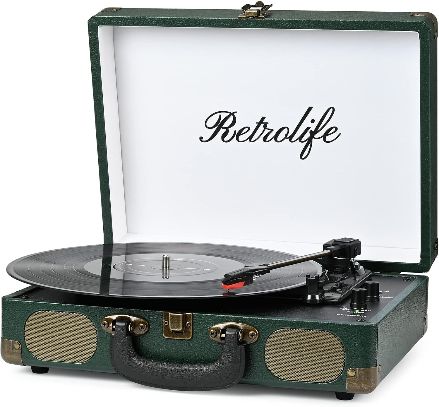 Vinyl Record Player 3-Speed Bluetooth Suitcase Portable Belt-Driven Record Player with Built-in Speakers RCA Line Out AUX in Headphone Jack Vintage Turntable,Black